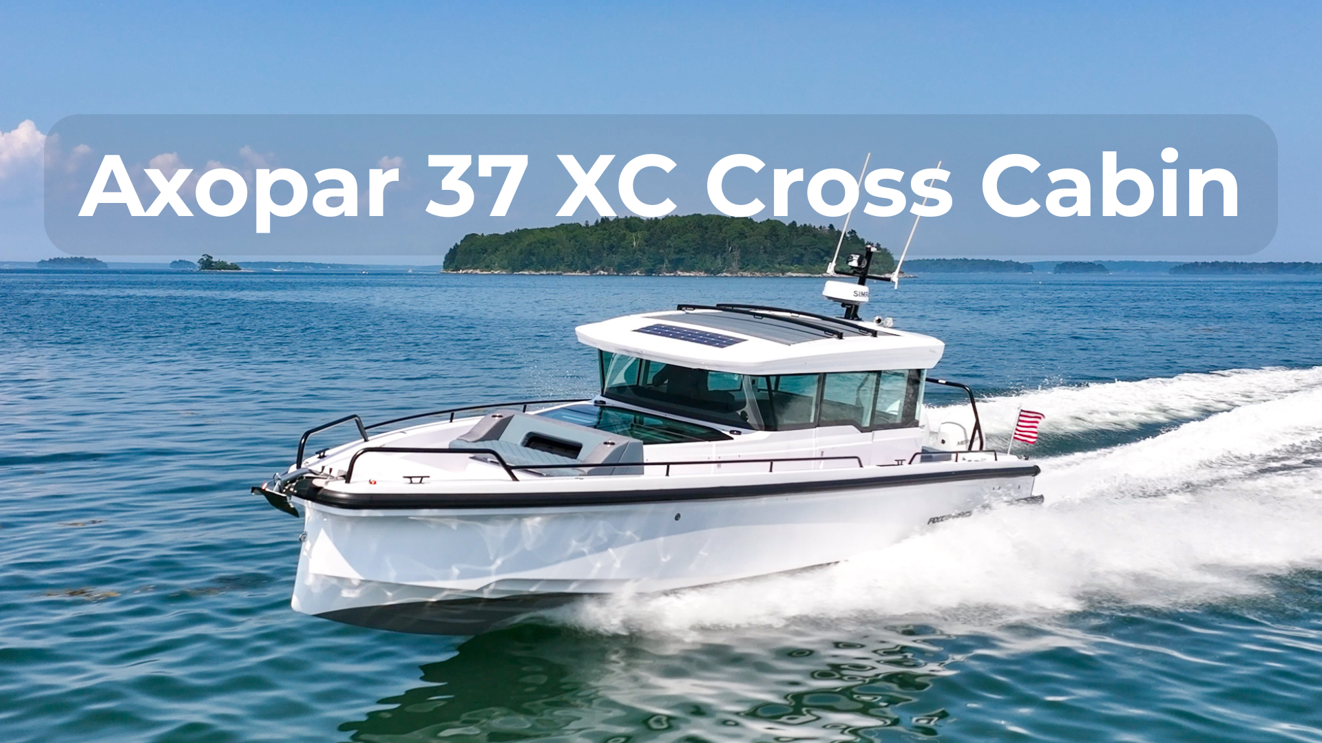 AX 37 XC Cross Cabin Discovery Lead Axopar 37 Cross Cabin with Text Floating above the boat