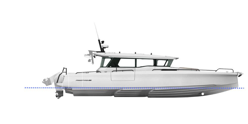 Measurements Diagram for an Axopar 45 XC Cross Cabin