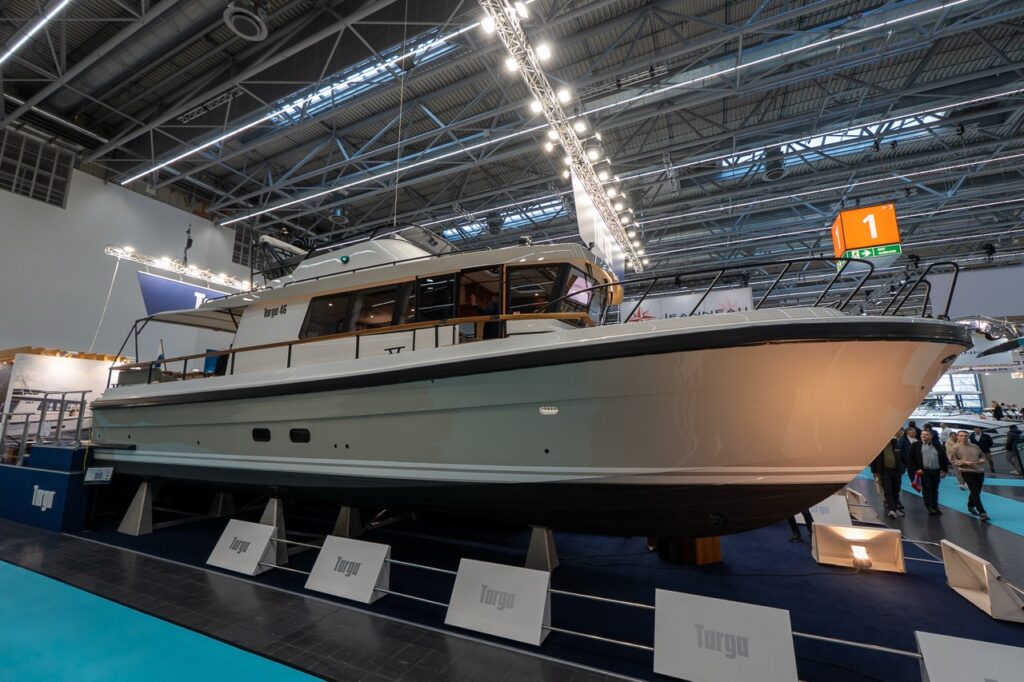 Targa 46 at the 2026 Boot Düsseldorf boat show with a Silk Grey Hull